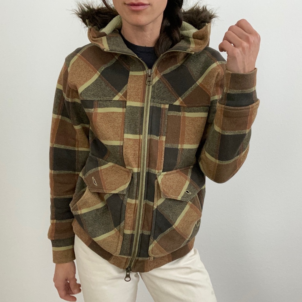 Volcom Plaid Fur Hood Coat